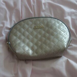 GUESS Silver Quilted Cosmetic Makeup Bag